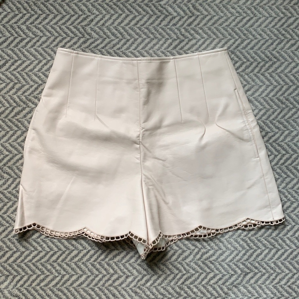 Blush club monaco scalloped faux leather shorts